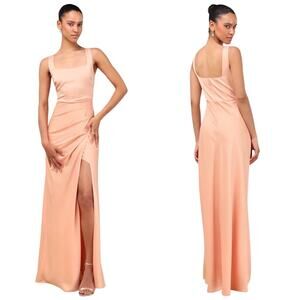 Lulus Red Carpet Romance Peach Satin Square Neck Maxi Dress size 3X